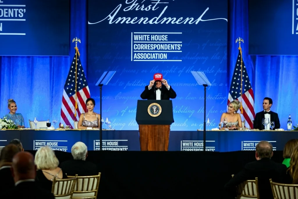 Trump returns to White House correspondents’ dinner with lengthy, joke-filled speech